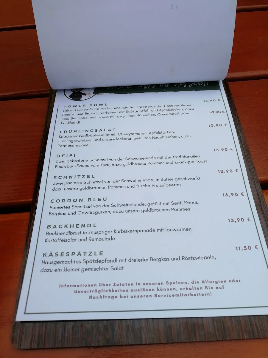 Speisekarte, Gasthaus Heimgarten