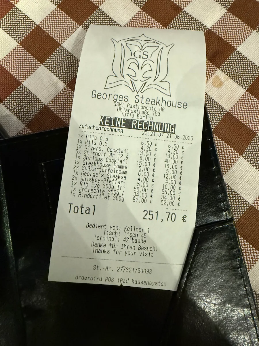 Speisekarte, George Libanesisches Restaurant