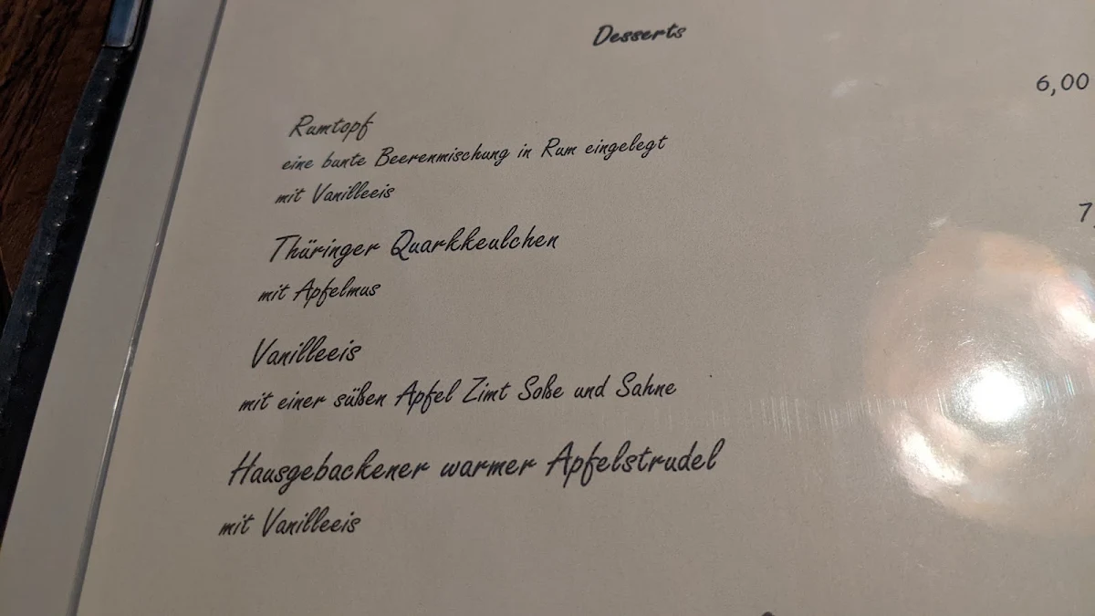 Speisekarte, Thüringer Stuben