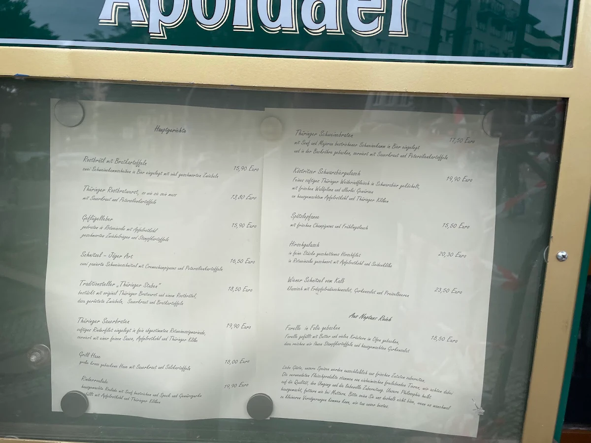 Speisekarte, Thüringer Stuben