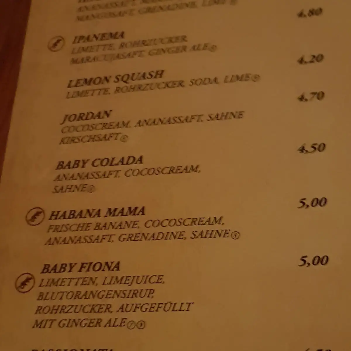 Speisekarte, Restaurante Havana