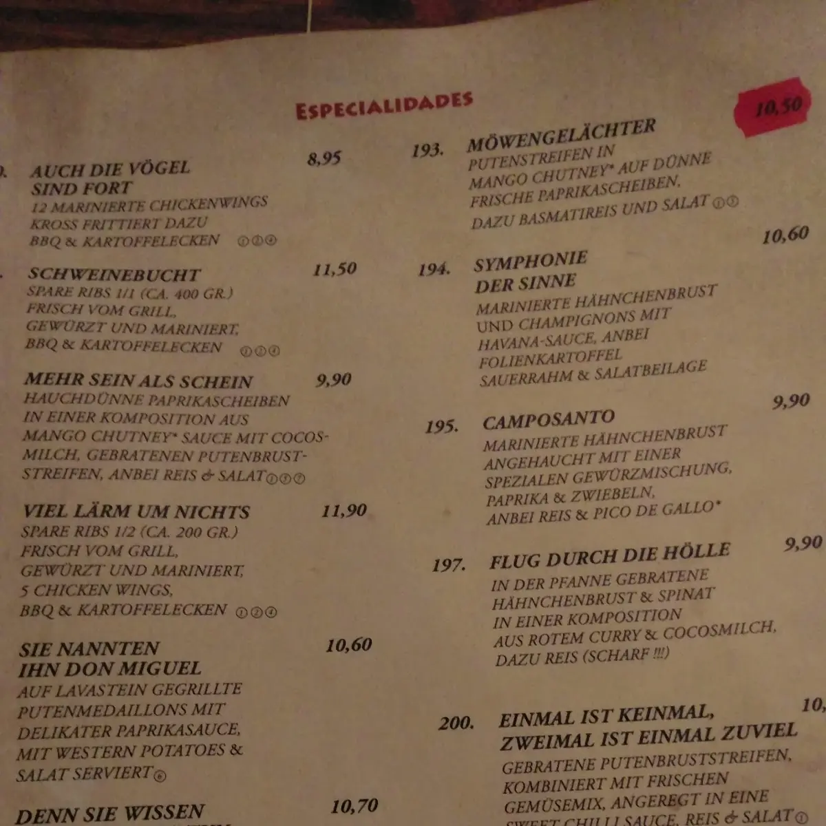 Speisekarte, Restaurante Havana