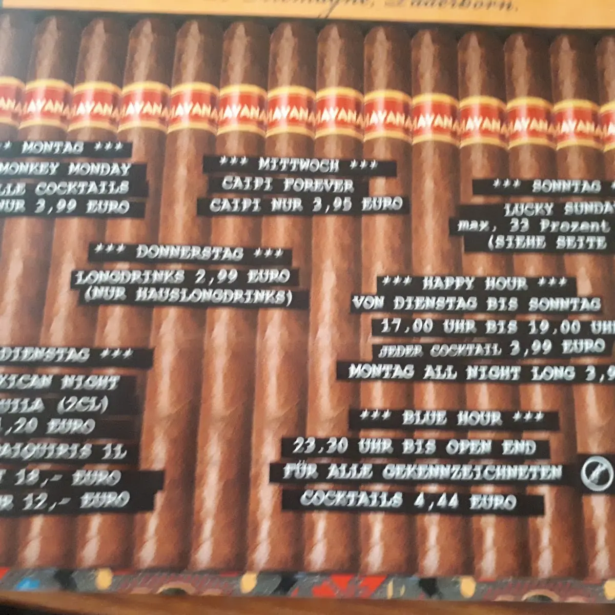 Speisekarte, Restaurante Havana