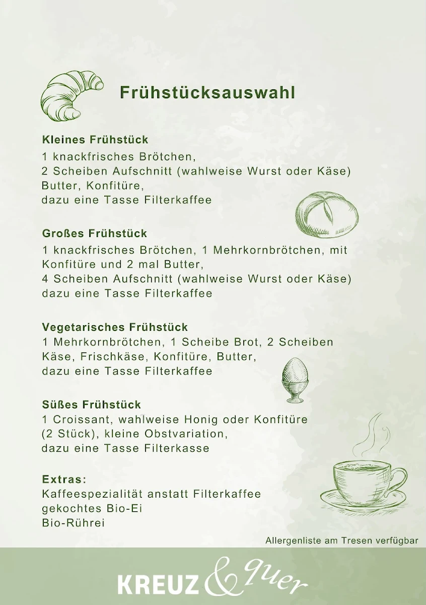 Speisekarte, Kreuz & quer - das Secondhand-Kaufhaus mit Café