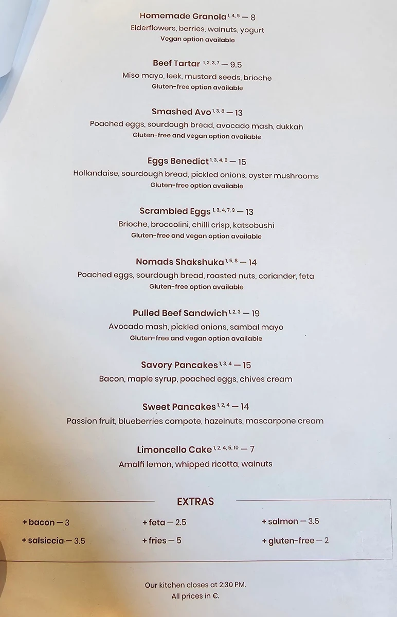 Speisekarte, Nomad Berlin