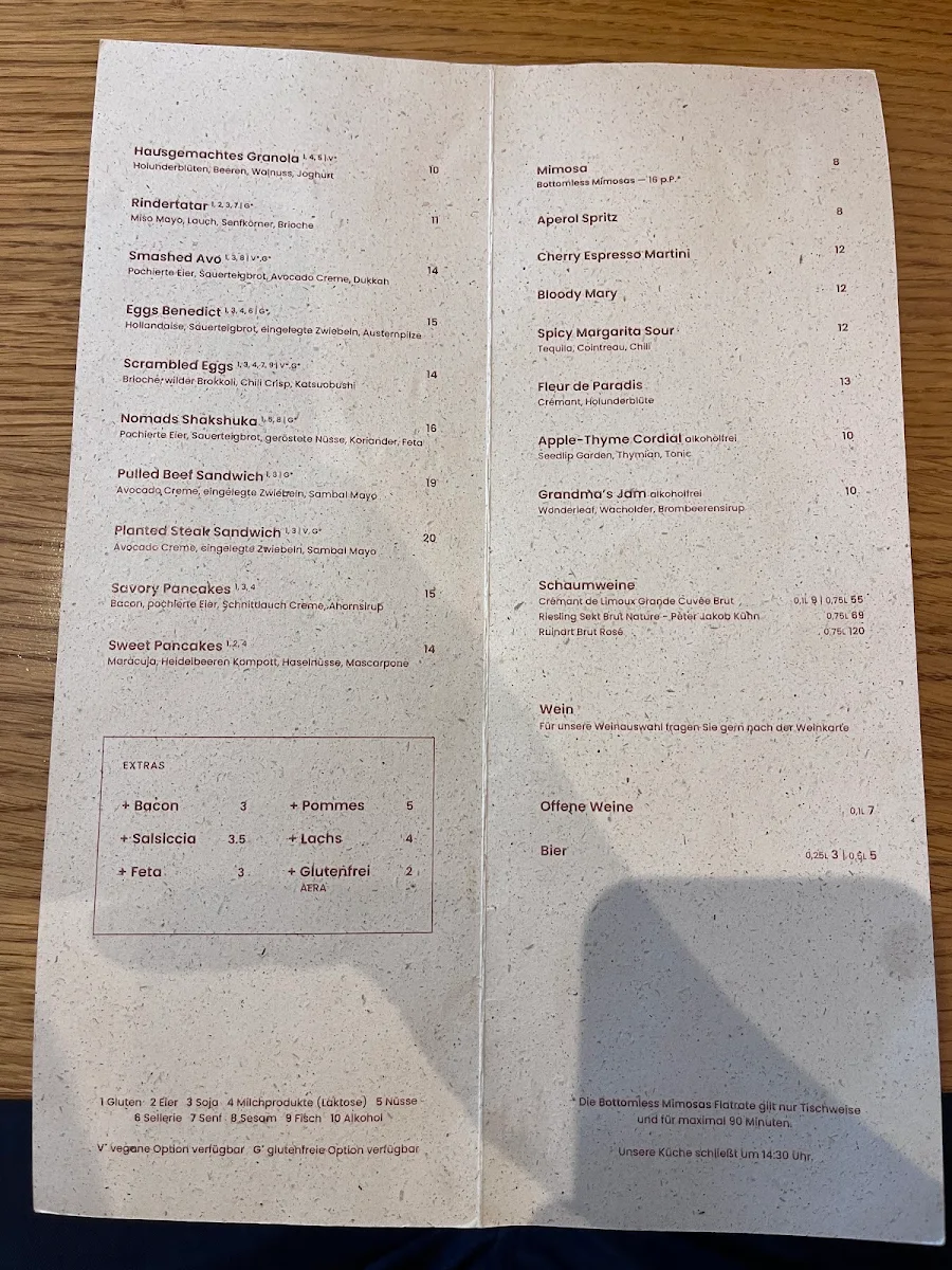 Speisekarte, Nomad Berlin