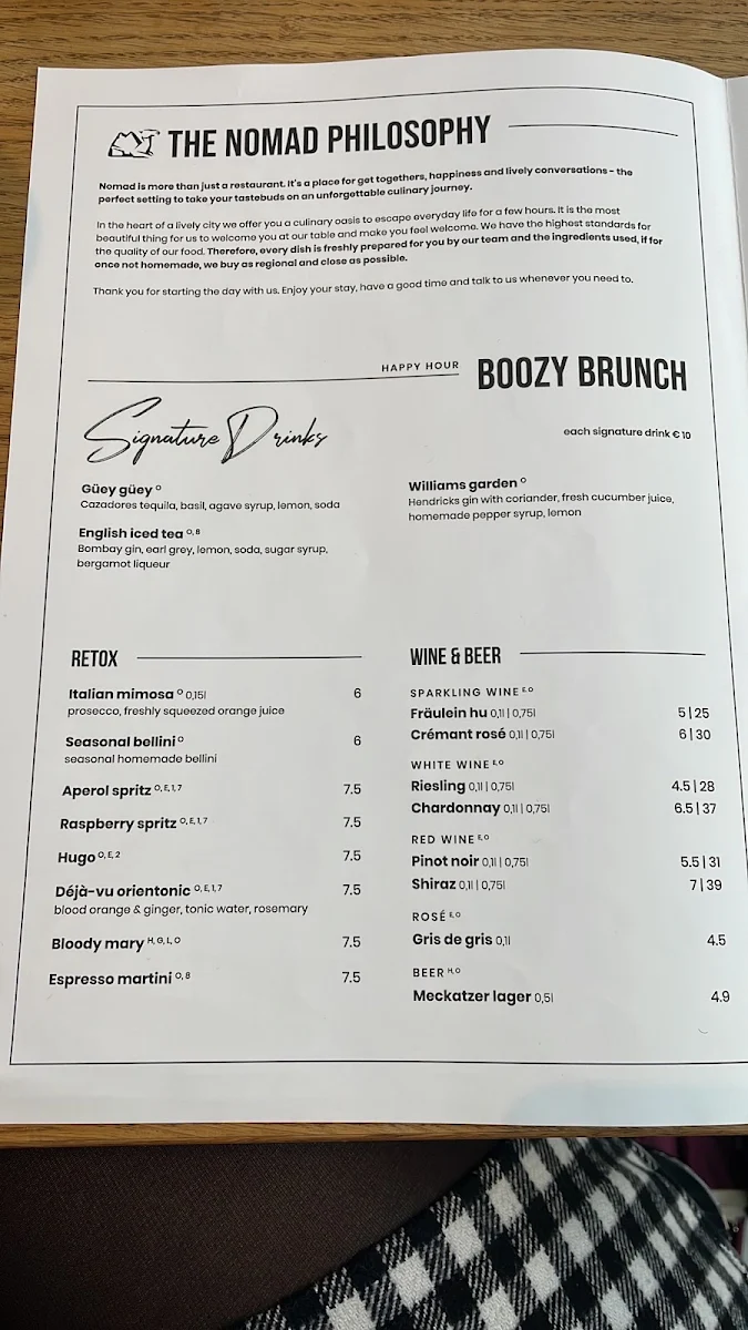 Speisekarte, Nomad Berlin