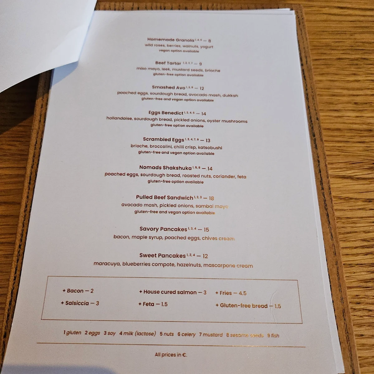 Speisekarte, Nomad Berlin