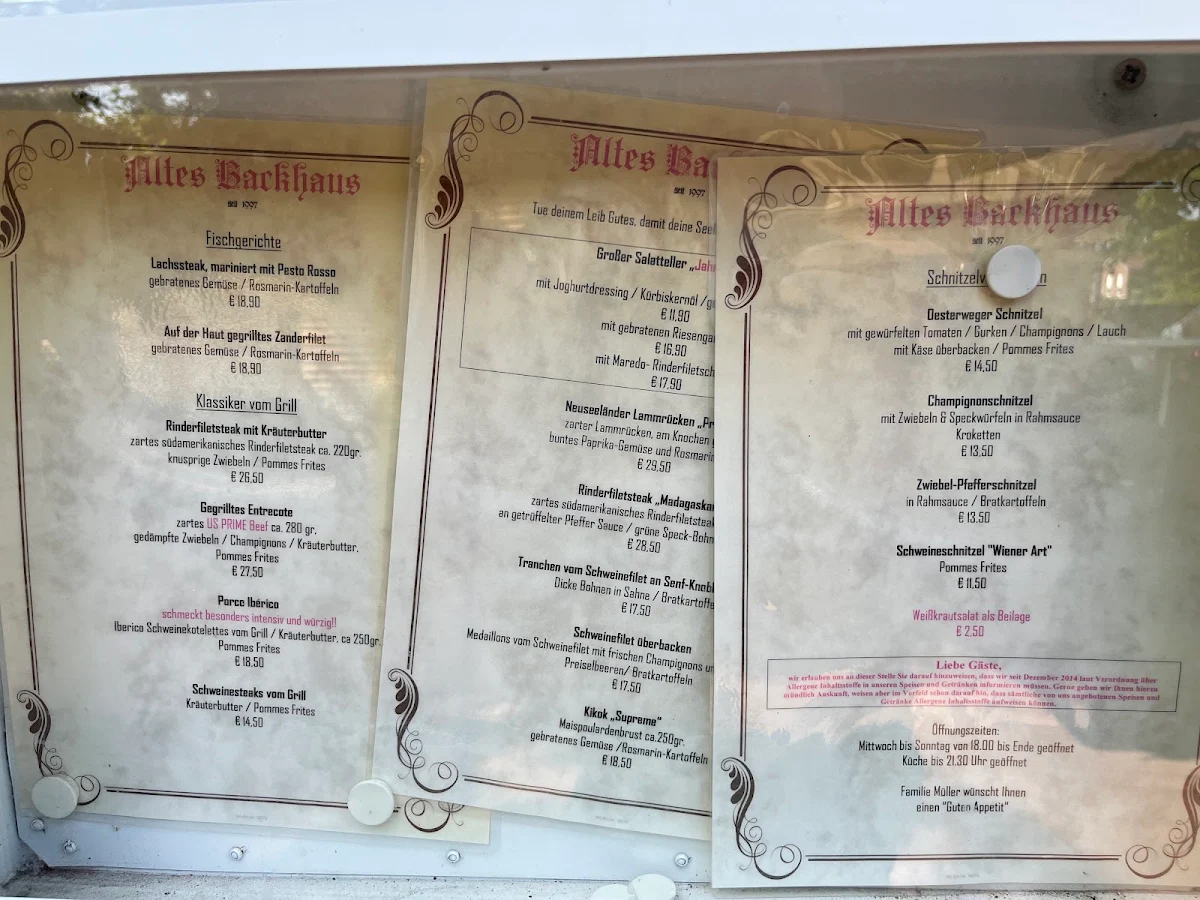Speisekarte, Altes Backhaus