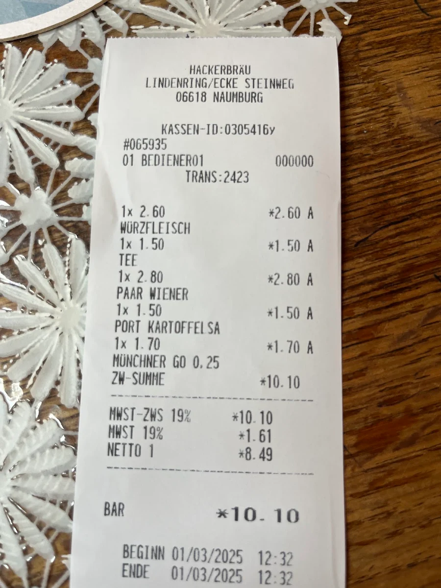 Speisekarte, Cafehaus Kattler