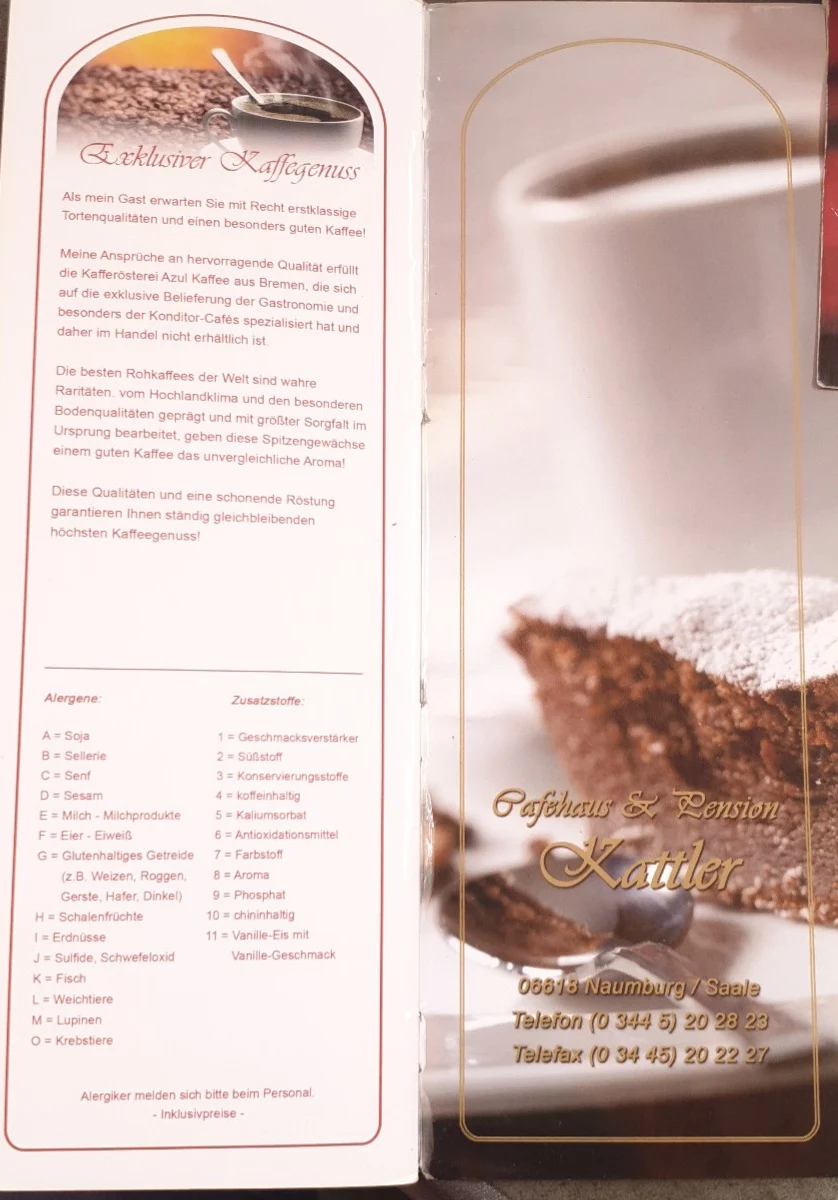 Speisekarte, Cafehaus Kattler