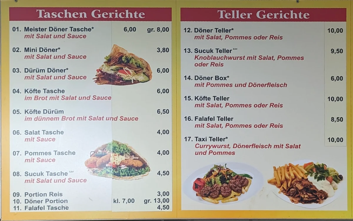 Speisekarte, Meister Döner