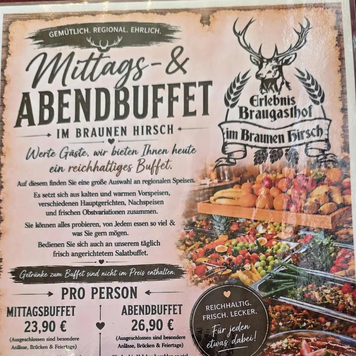 Speisekarte, Braugasthof Brauner Hirsch Sophienhof