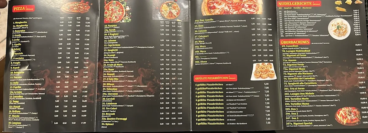 Speisekarte, Pizzeria Maro