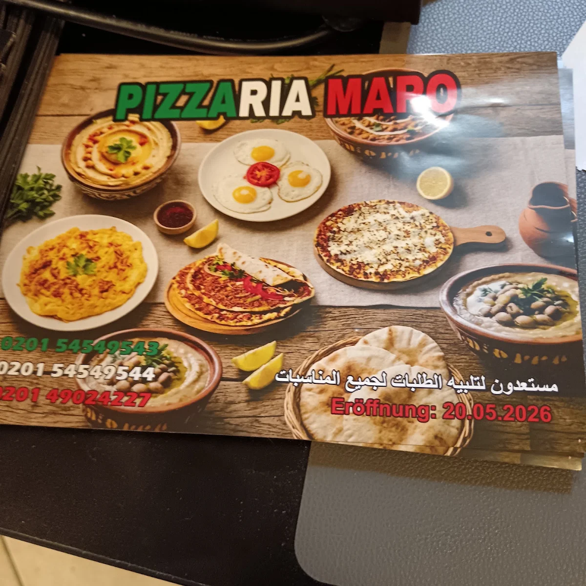 Speisekarte, Pizzeria Maro