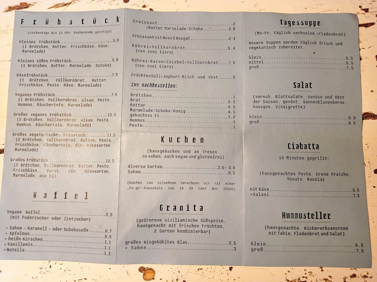 Speisekarte, Café Rosenburg - Halle (Saale)