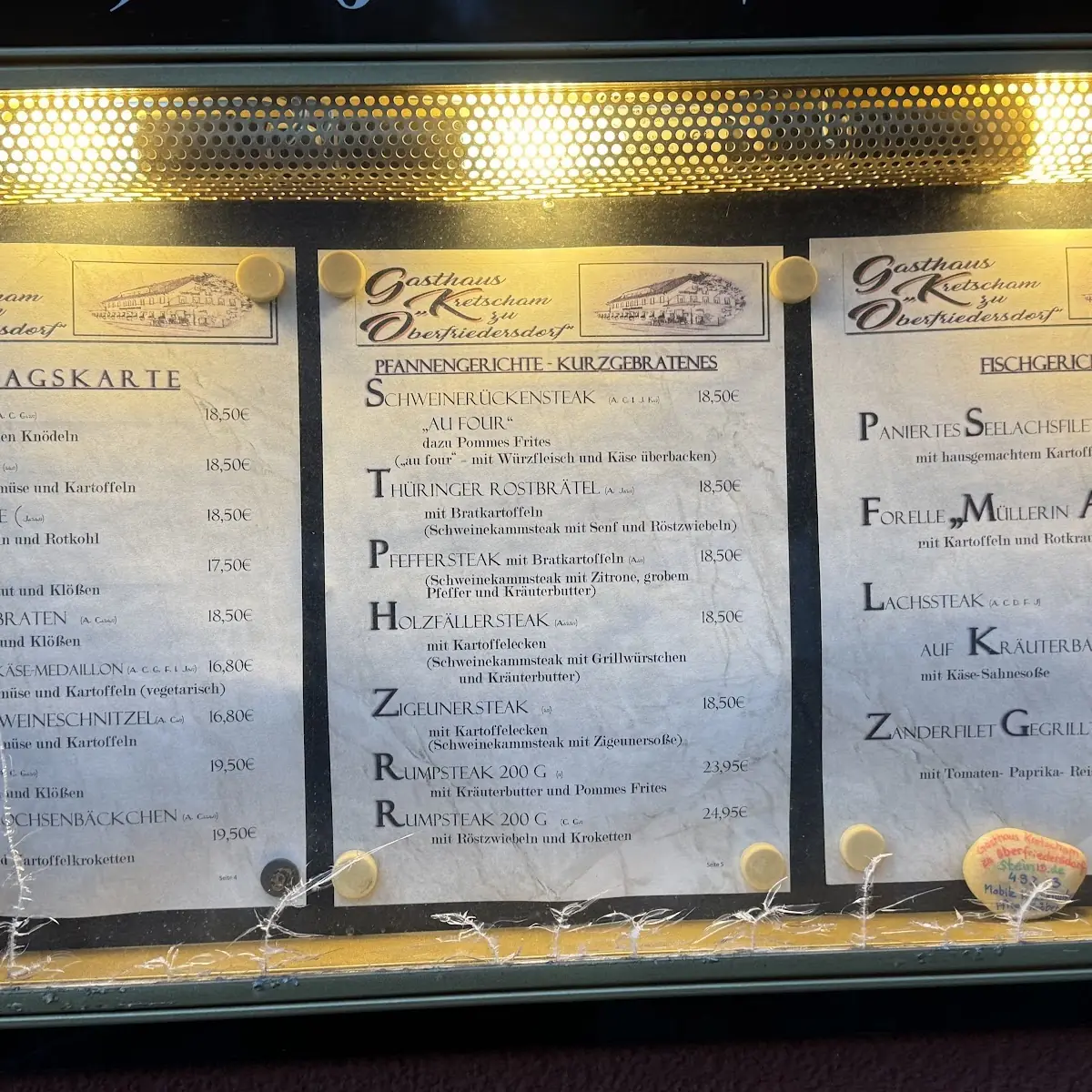 Speisekarte, Gasthaus Kretscham zu Oberfriedersdorf
