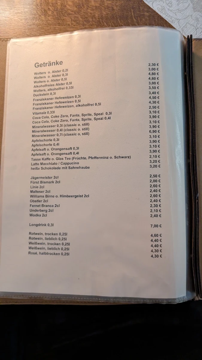 Speisekarte, William's Dorfklause