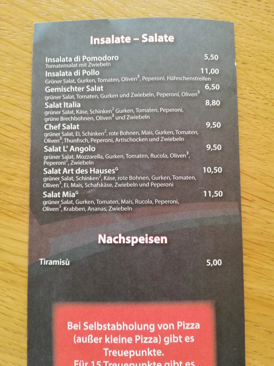 Speisekarte, Pizzeria L'Angelo da Roberto