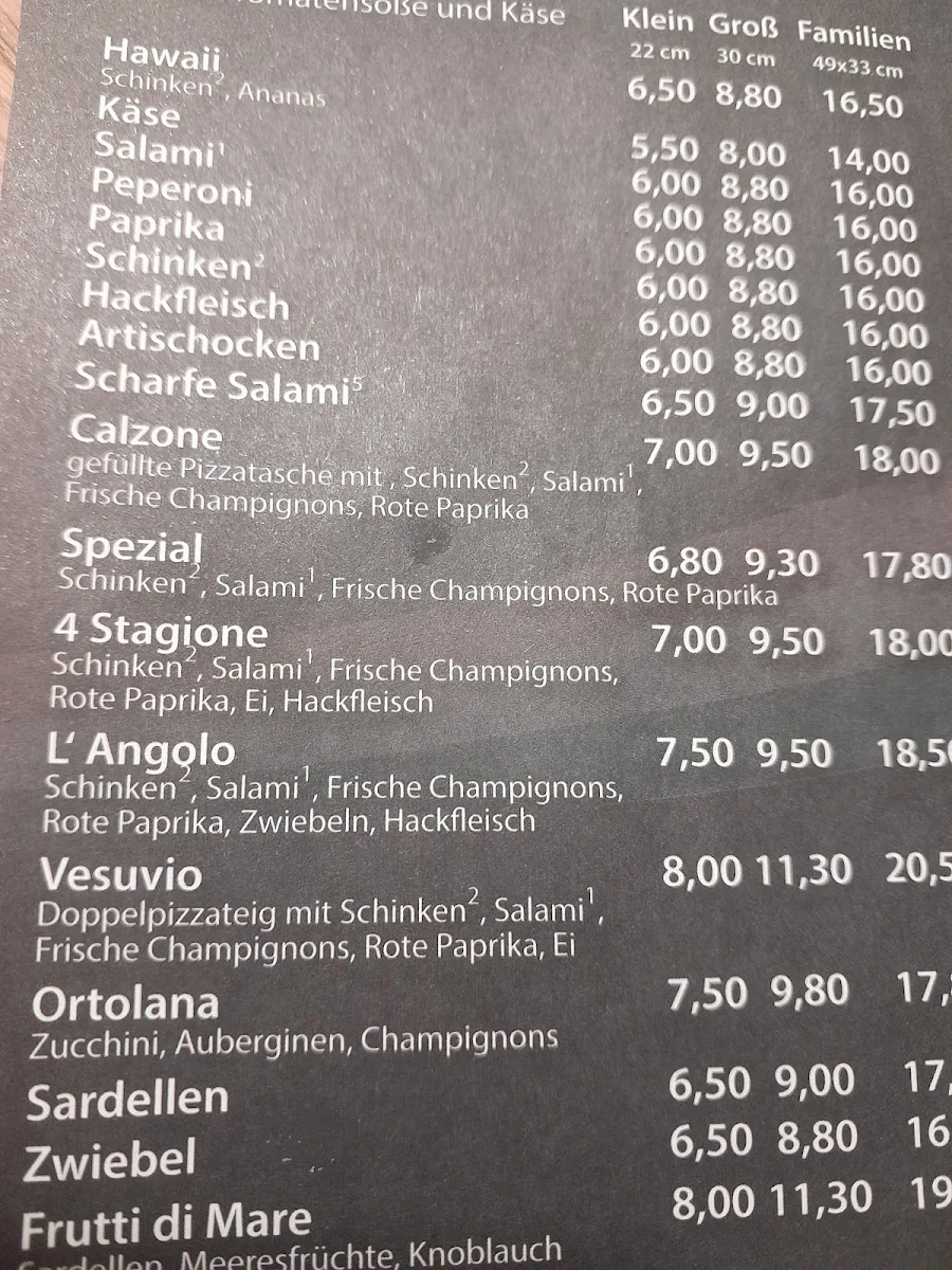 Speisekarte, Pizzeria L'Angelo da Roberto