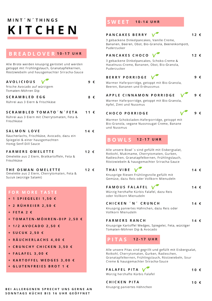 Speisekarte, Mint & Things