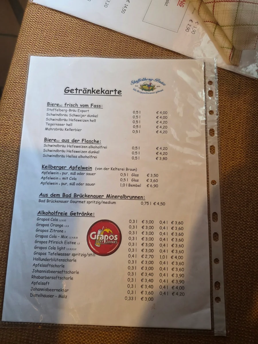 Speisekarte, Gasthaus Aschafftal