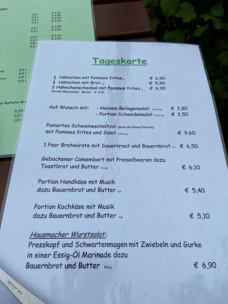 Speisekarte, Gasthaus Aschafftal