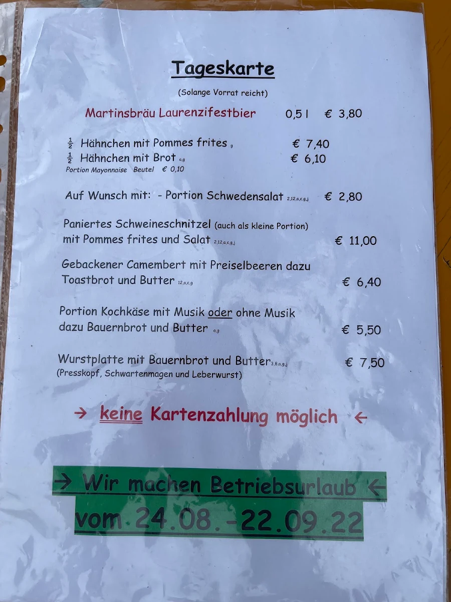 Speisekarte, Gasthaus Aschafftal