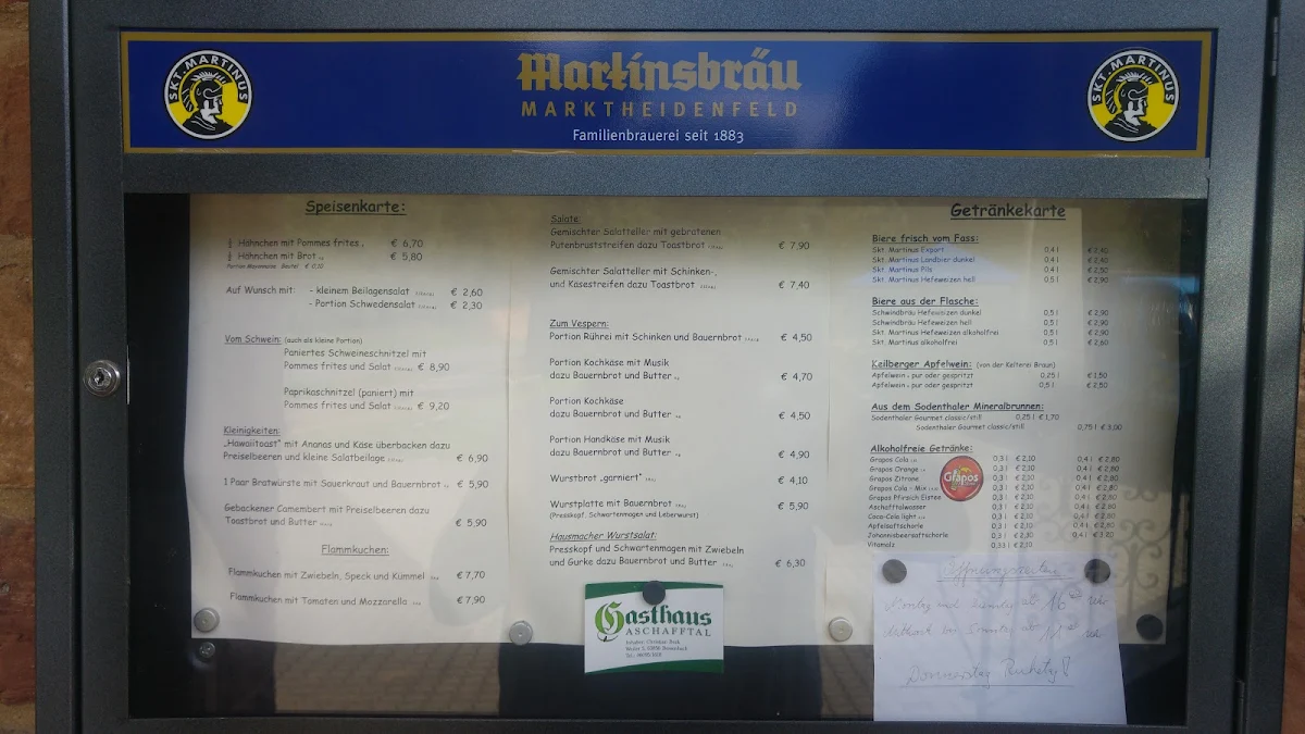 Speisekarte, Gasthaus Aschafftal