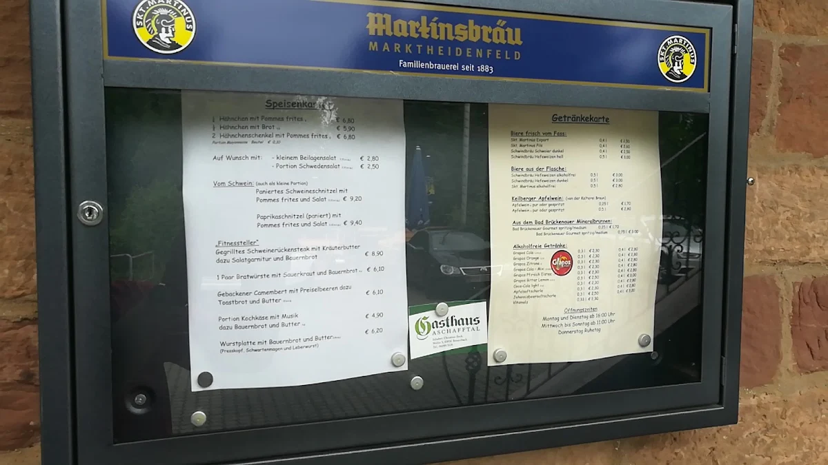 Speisekarte, Gasthaus Aschafftal
