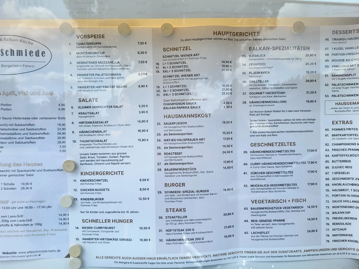 Speisekarte, Restaurant Alte Schmiede