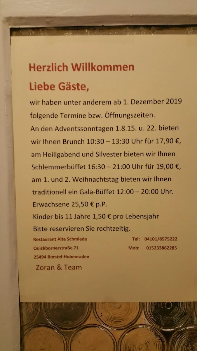 Speisekarte, Restaurant Alte Schmiede