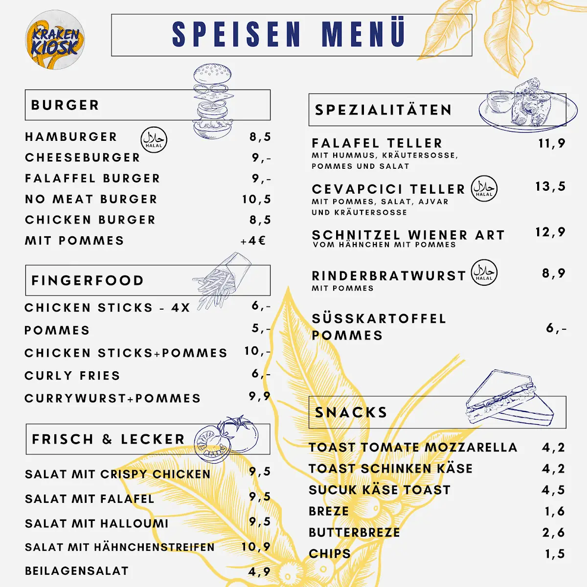Speisekarte, Restaurant & Tagescafé "Krakengastronomie im Michaelibad"
