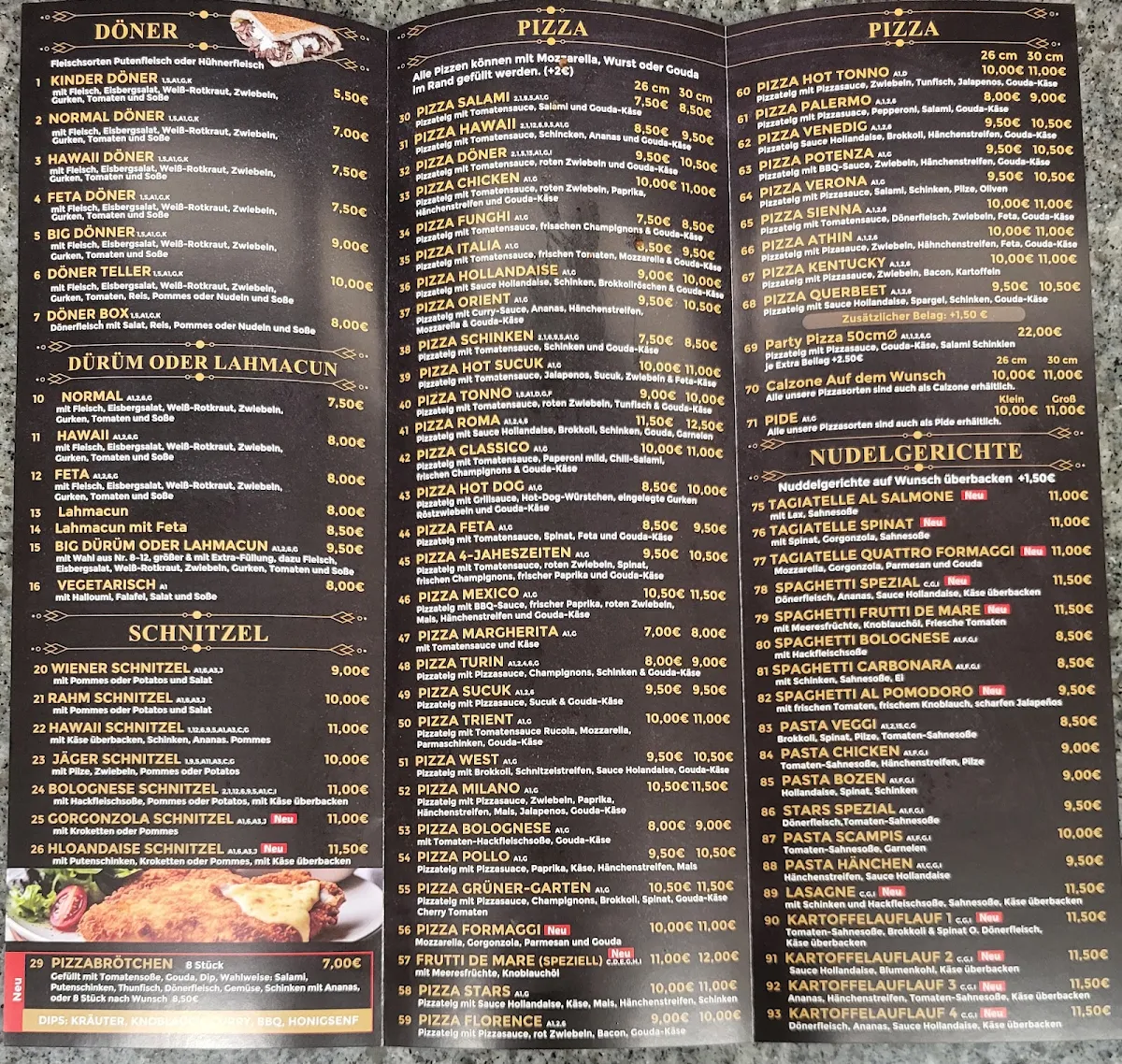 Speisekarte, Stars Pizza & Döner