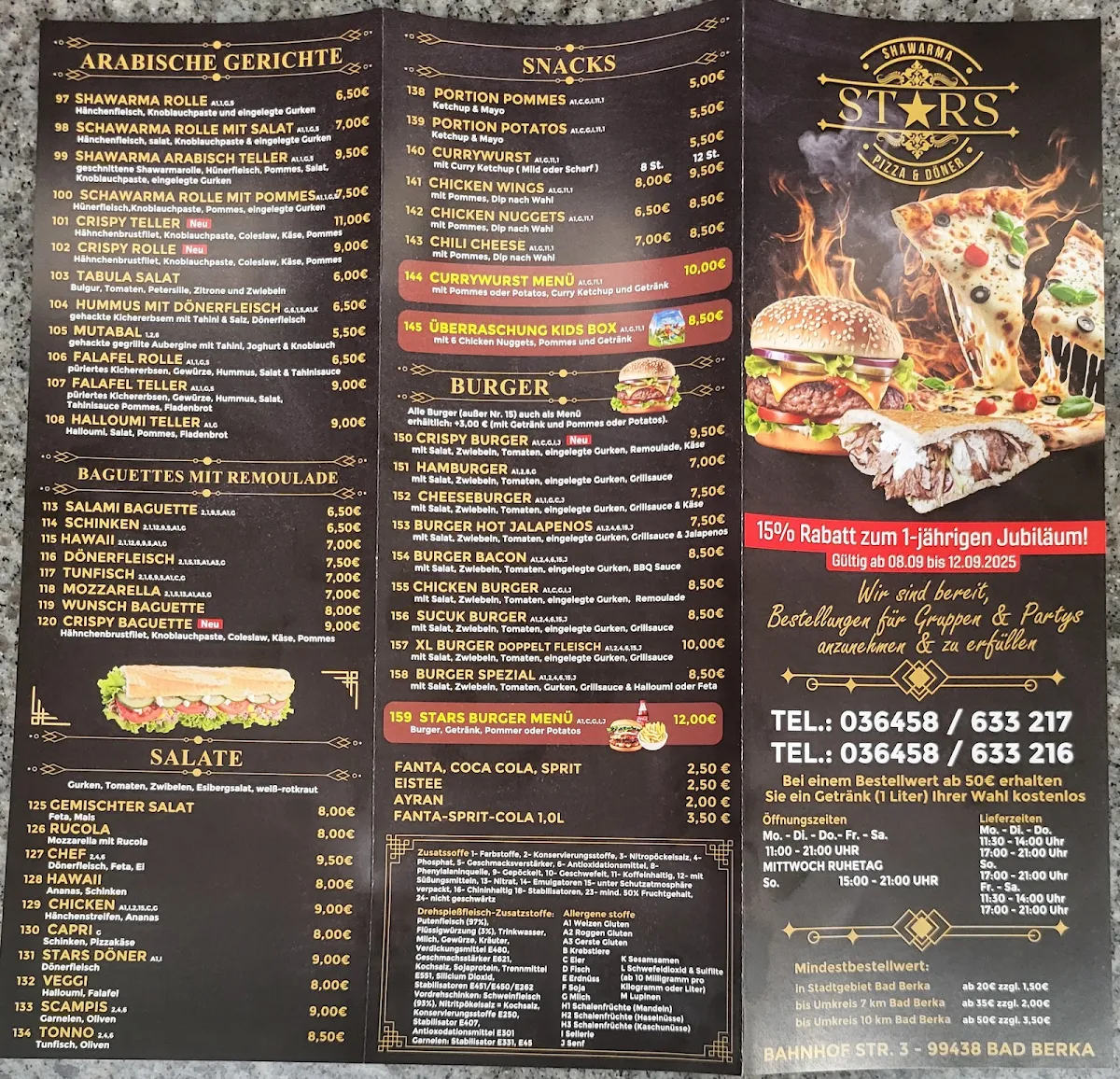 Speisekarte, Stars Pizza & Döner