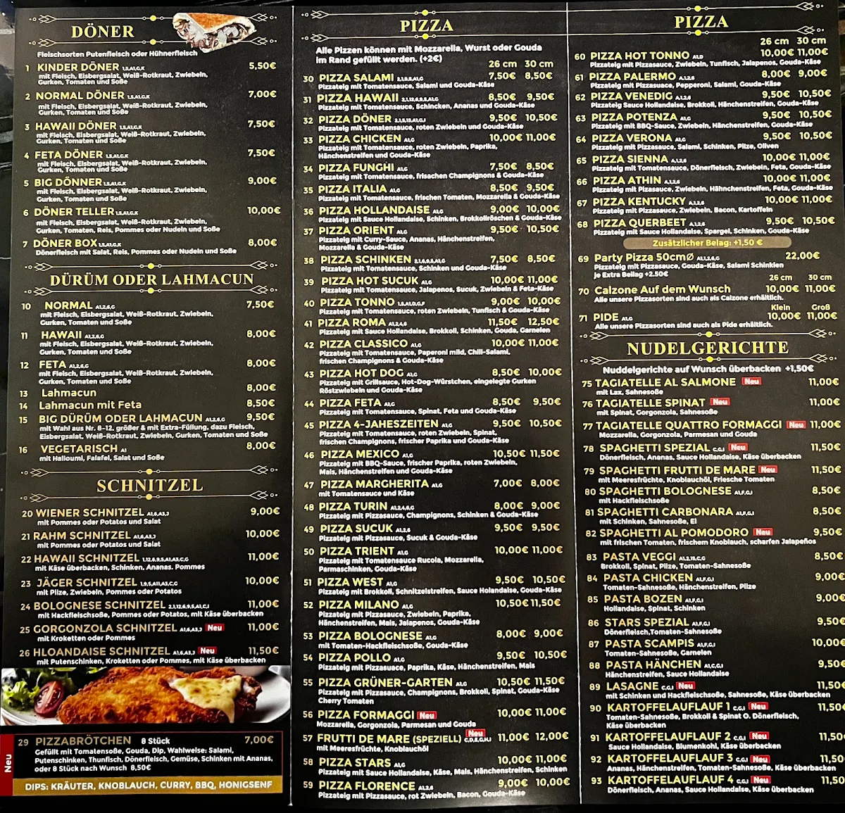 Speisekarte, Stars Pizza & Döner
