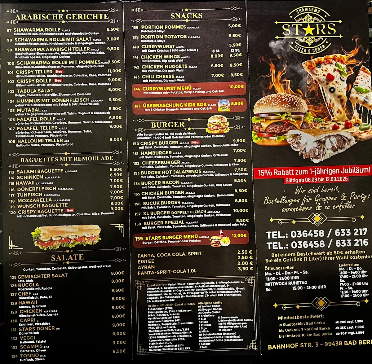 Speisekarte, Stars Pizza & Döner