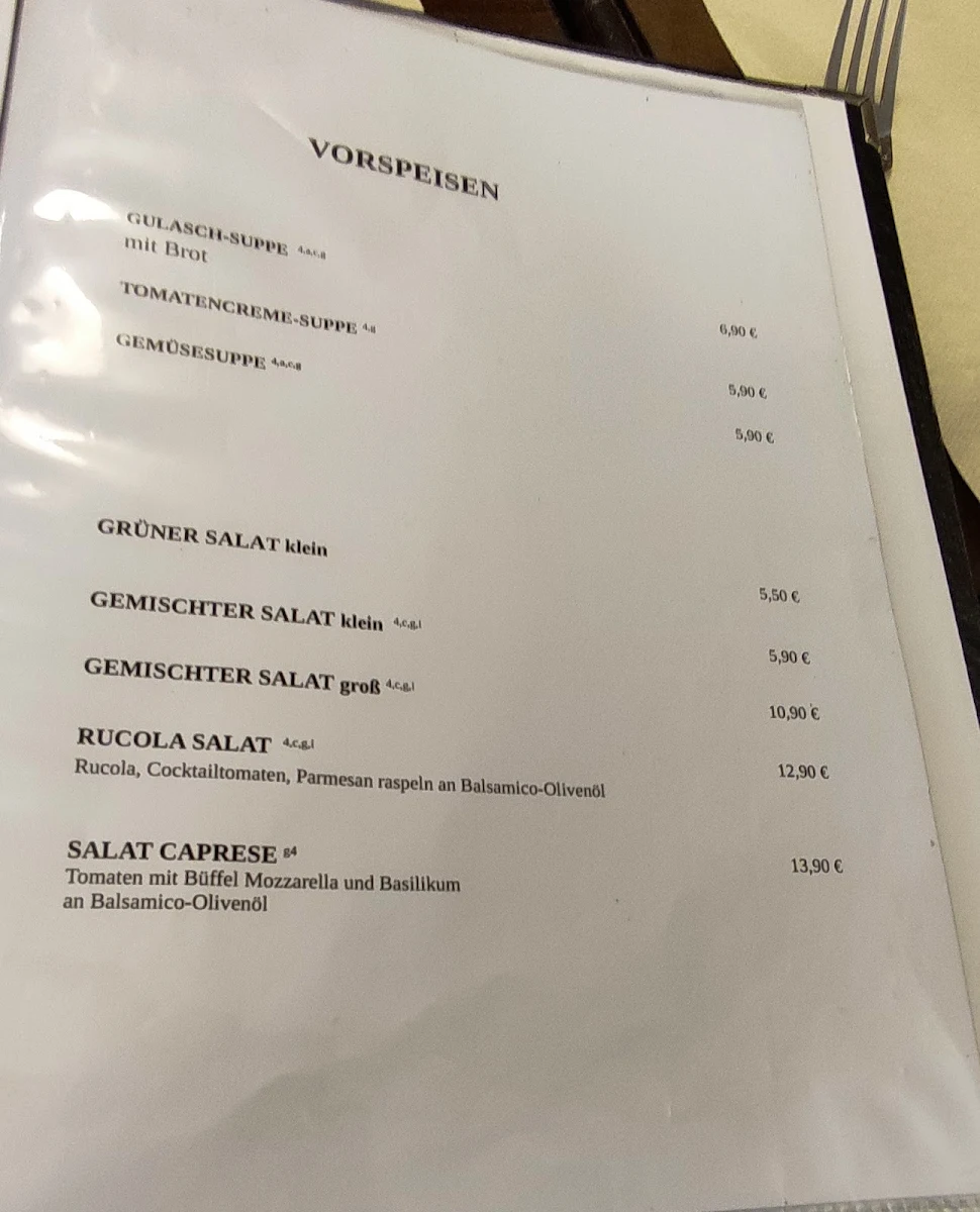 Speisekarte, Gasthaus Kranz