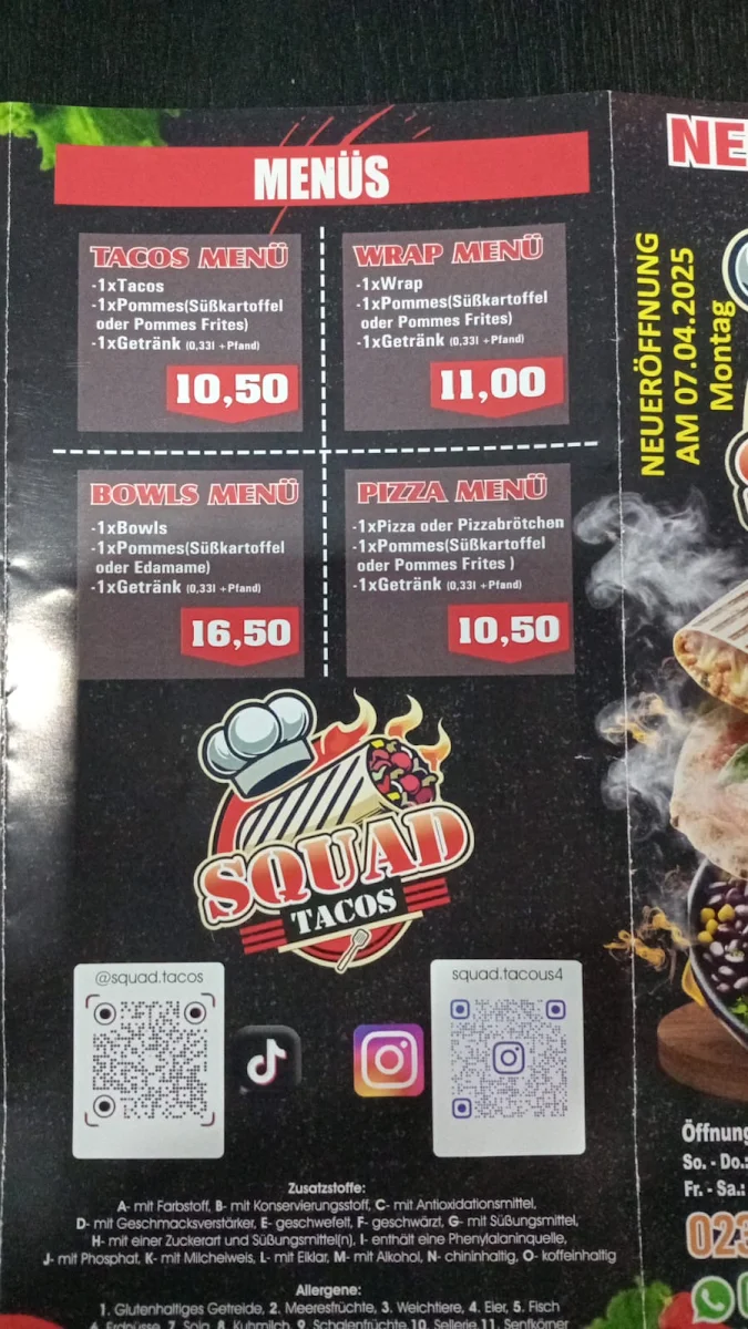 Speisekarte, Squad Tacos Hamm