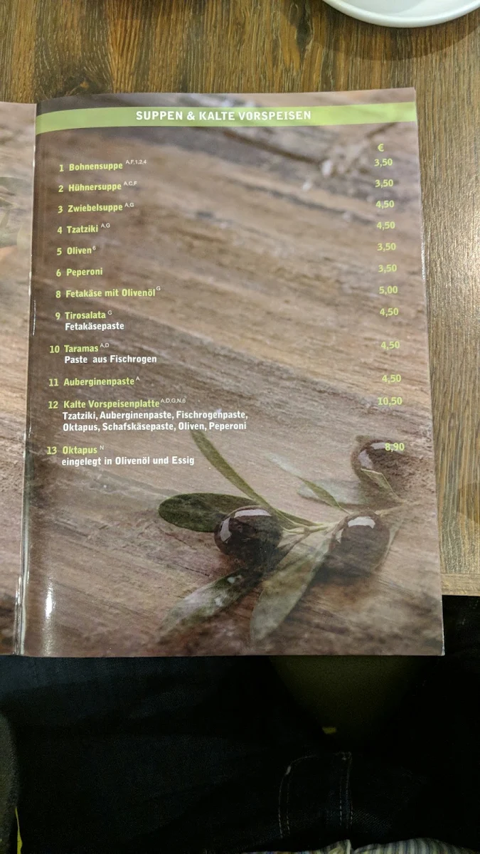 Speisekarte, Taverna Elia
