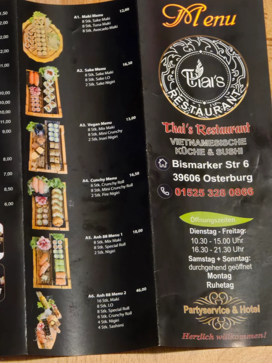 Speisekarte, Thai's Restaurant