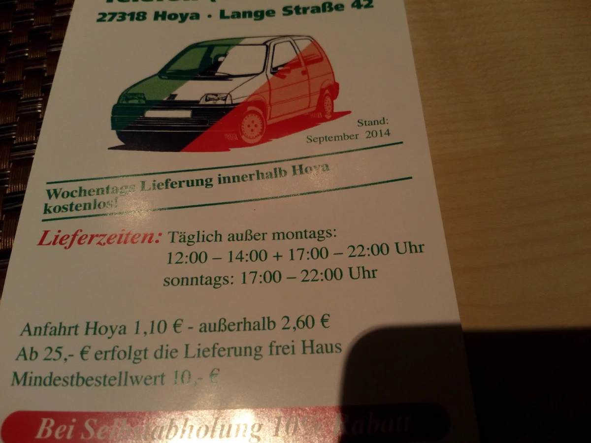 Speisekarte, Pizzeria Europa