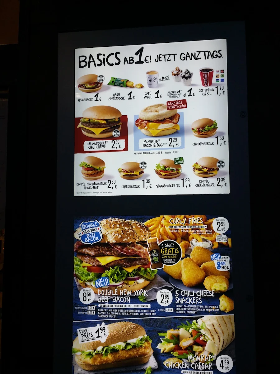 Speisekarte, McDonald's