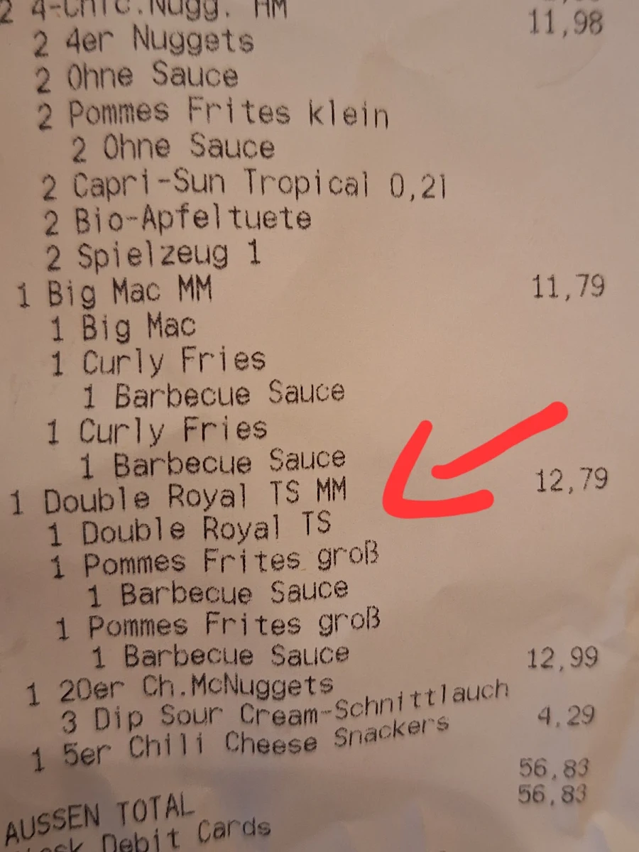 Speisekarte, McDonald's