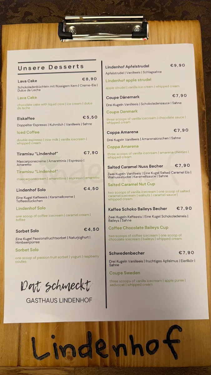 Speisekarte, Gasthaus Lindenhof