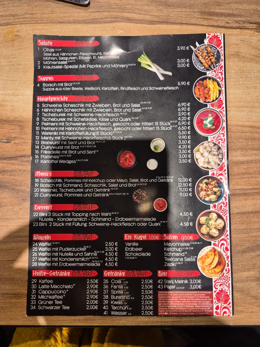 Speisekarte, Krasnojarsk Bistro - Russisches Restaurant