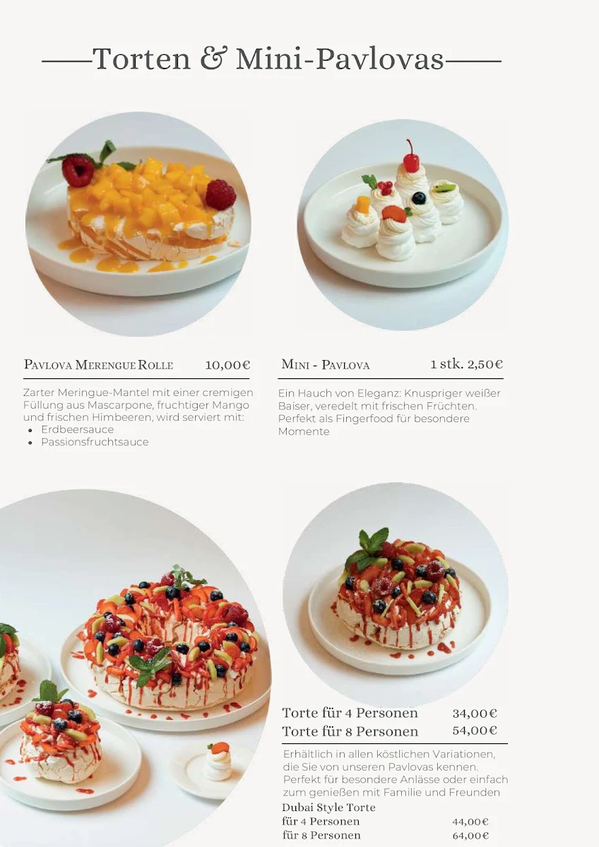 Speisekarte, Pavlova Cafe