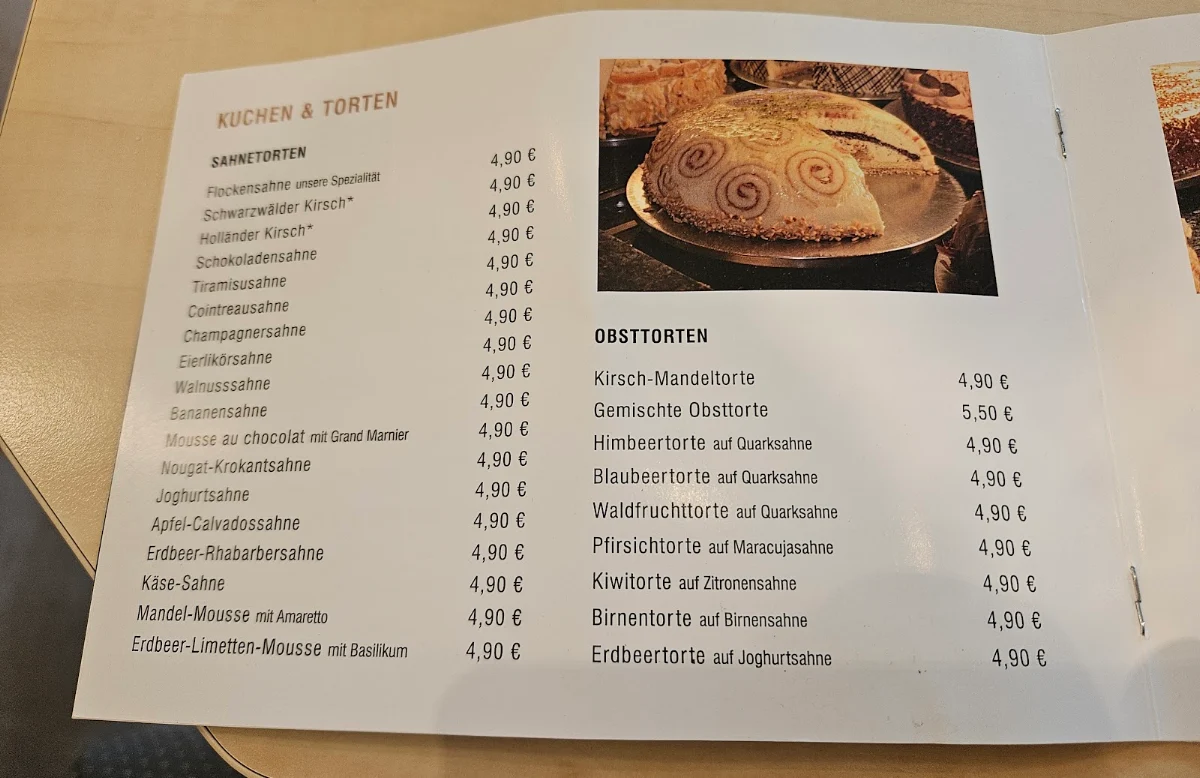 Speisekarte, Konditorei Nick