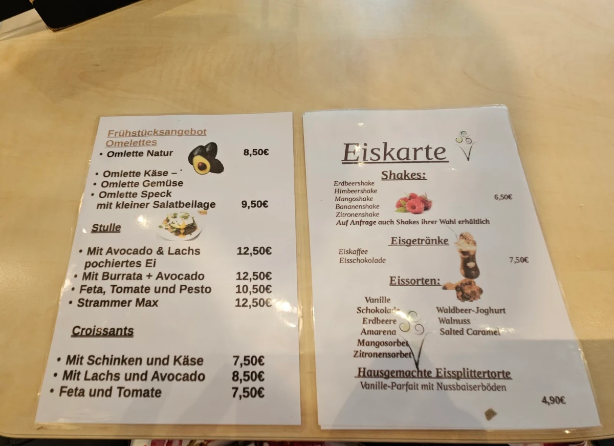 Speisekarte, Konditorei Nick