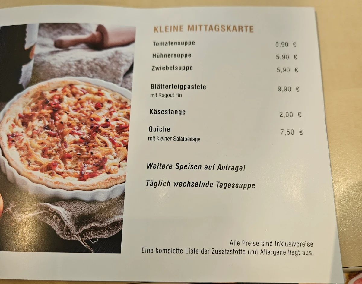 Speisekarte, Konditorei Nick
